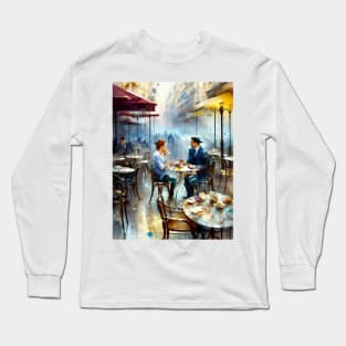 beauitful woman on parisian cafe Long Sleeve T-Shirt